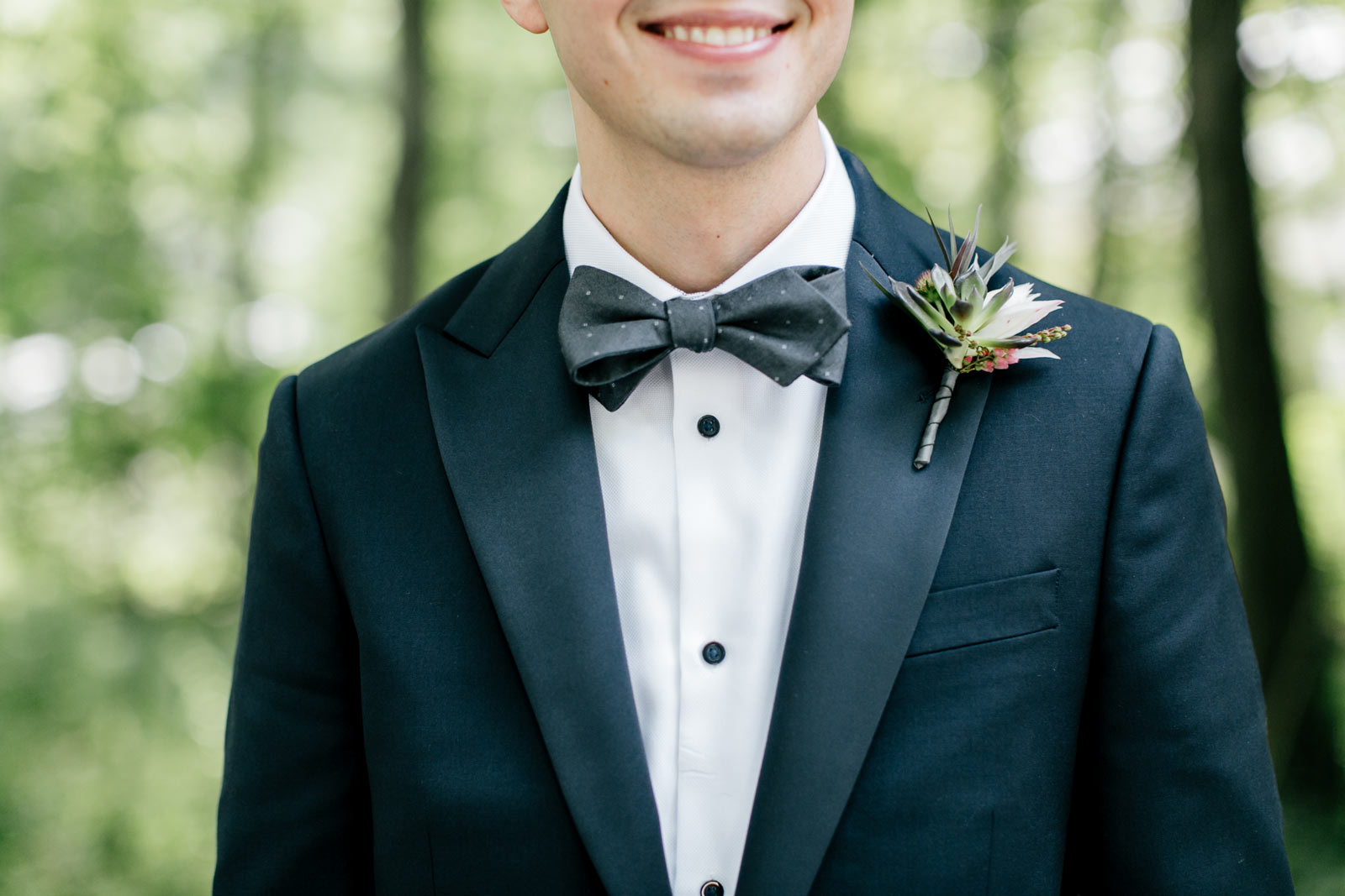 Closeup of Tom’s gray Ties.com bow tie