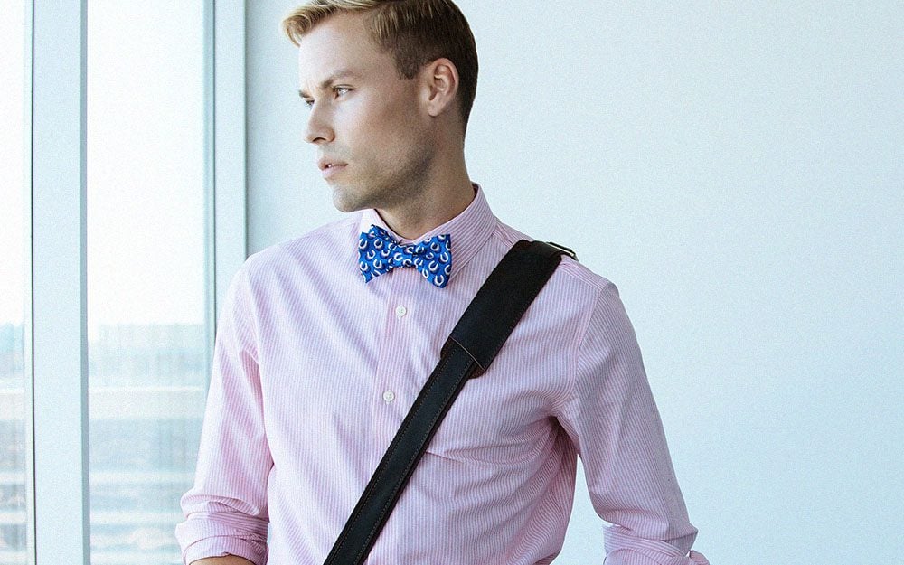bow tie worn with a casual outfit