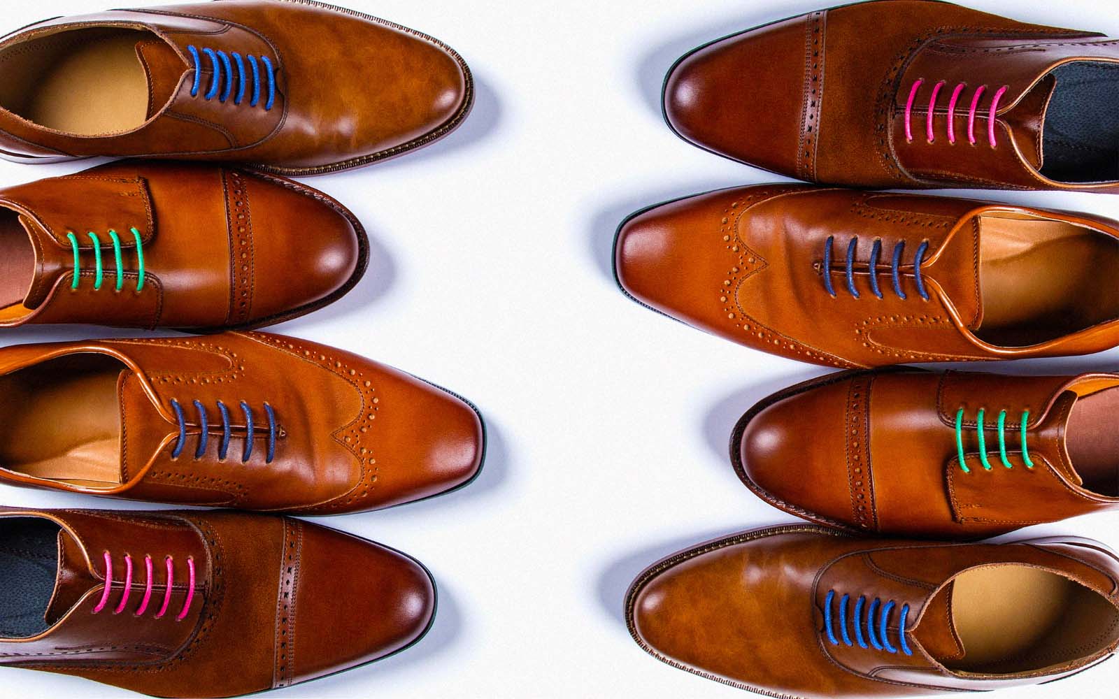 Bown dress shoes with colorful laces