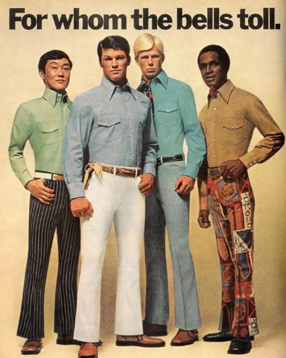men in 1970s wearing bell bottoms