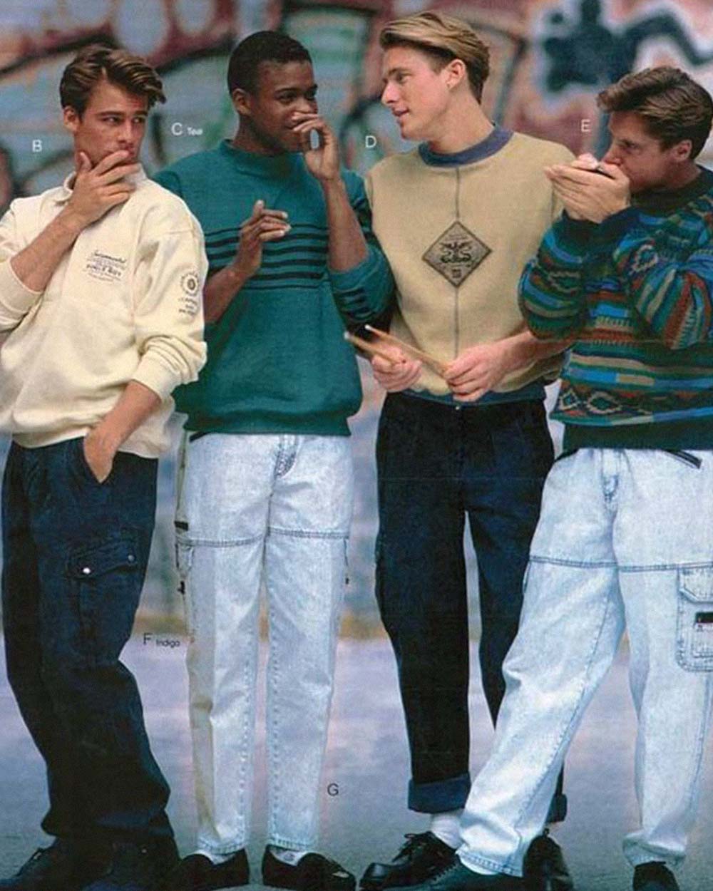 men in 1990s wearing casual, colorful clothing