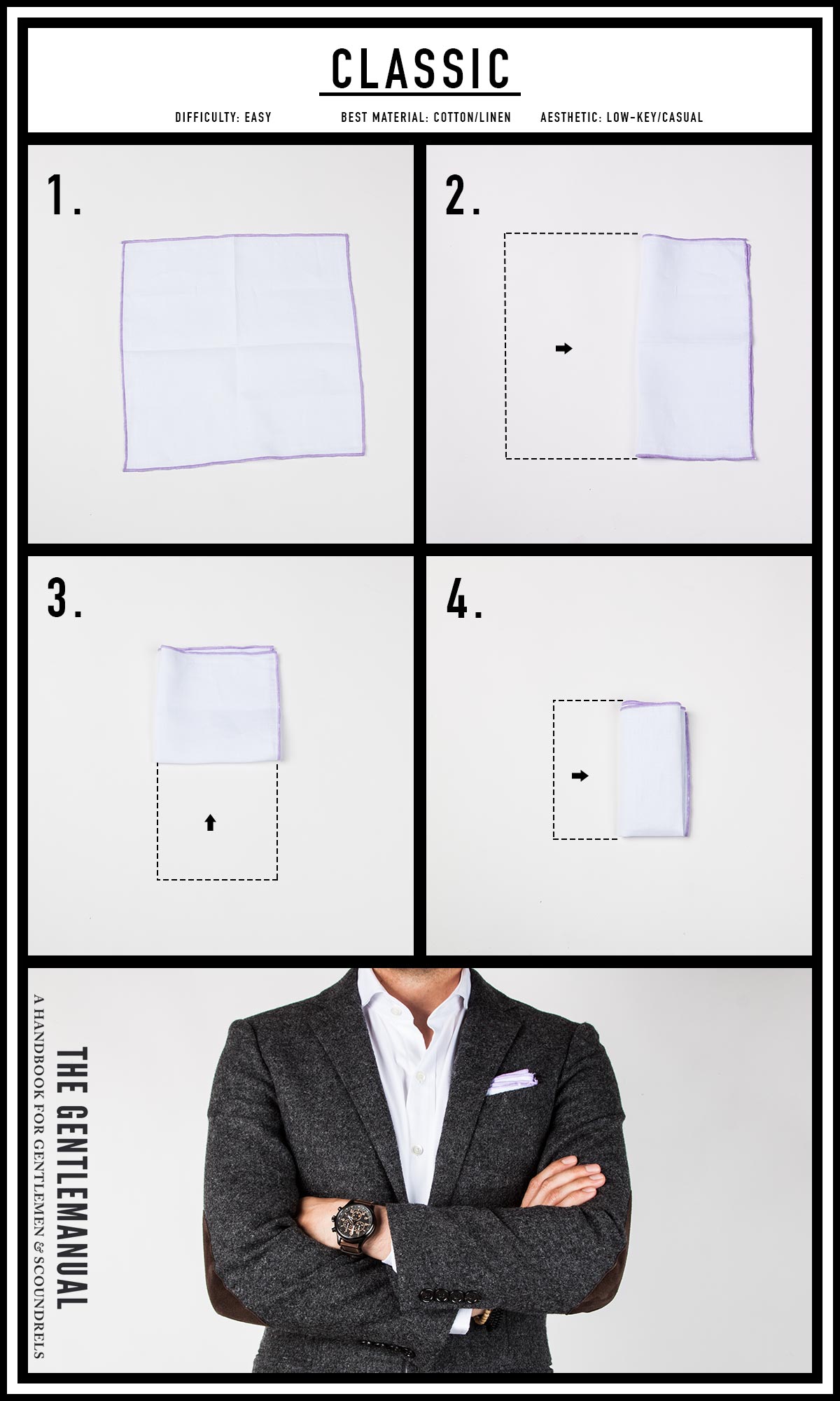 Classic pocket square fold infographic