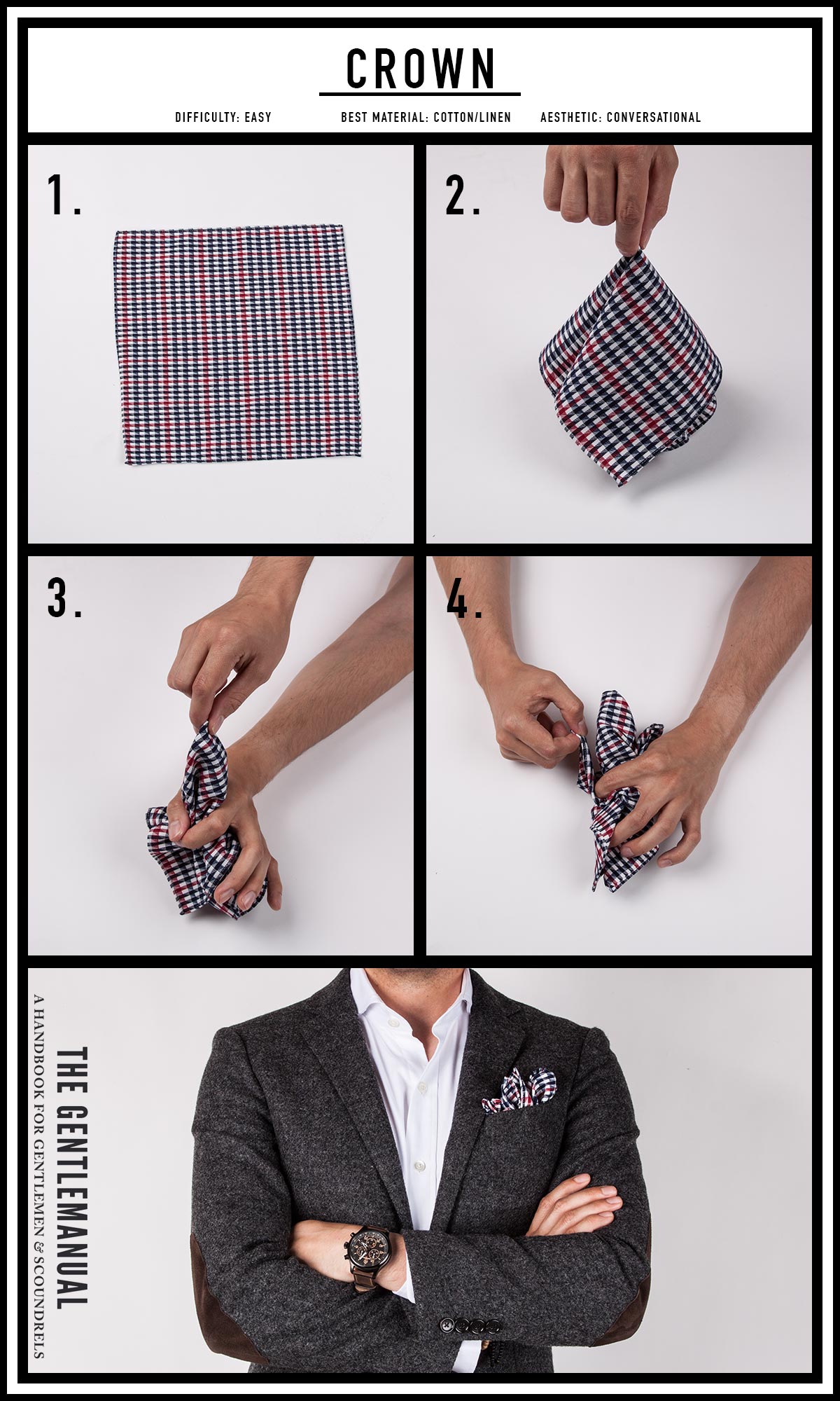 crown pocket square fold infographic