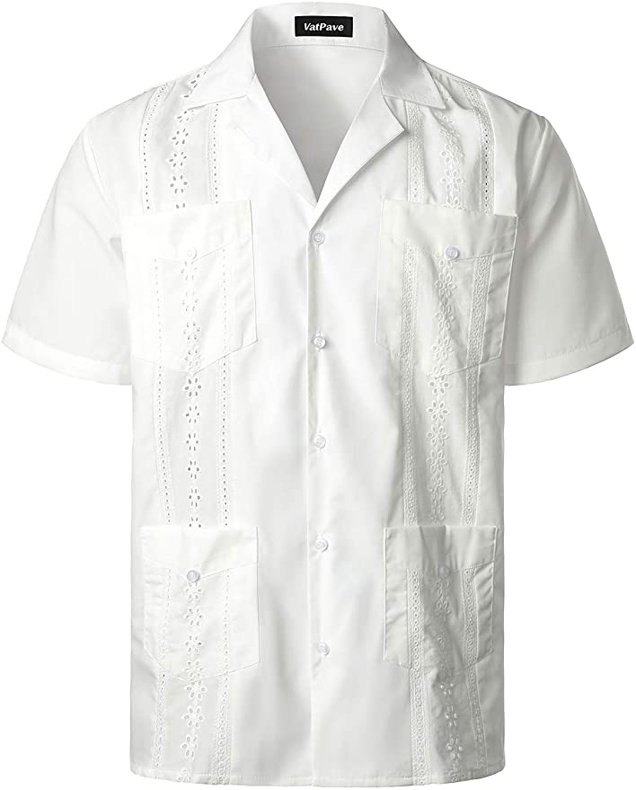 VATPAVE Mens Short Sleeve Button Down Cuban Guayabera Shirts