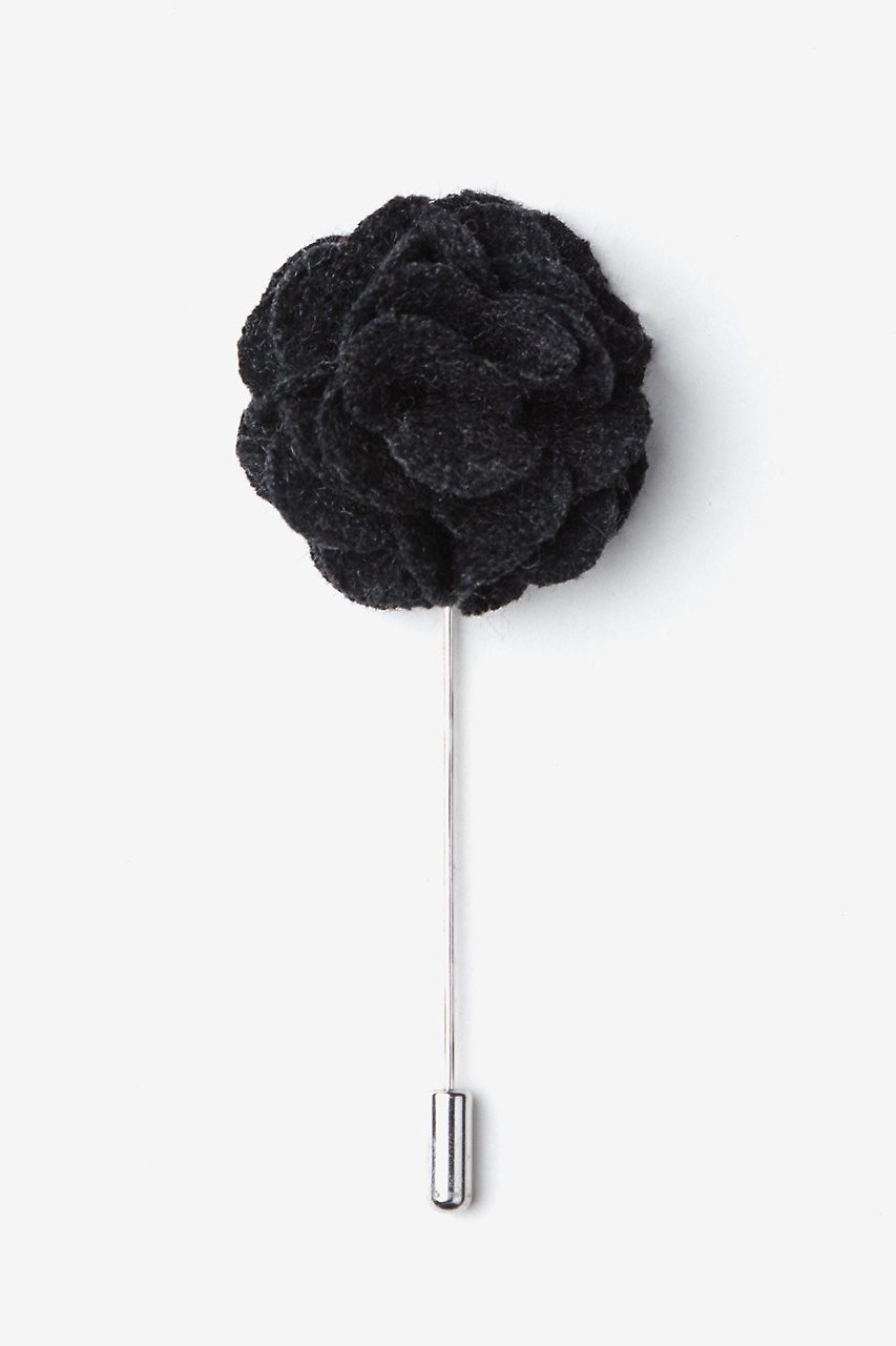 Black Wool Felt Flower Lapel Pin
