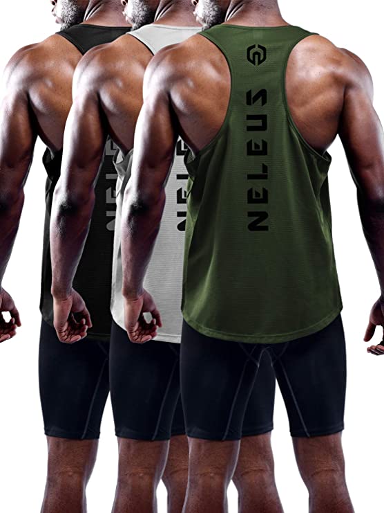 Neleus Mens 3 Pack Dry Fit Y Back Muscle Tank Top