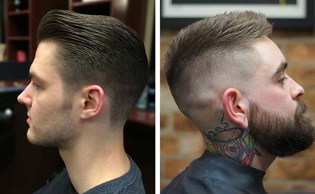 Guy with taper hairstyle and a guy with a fade cut
