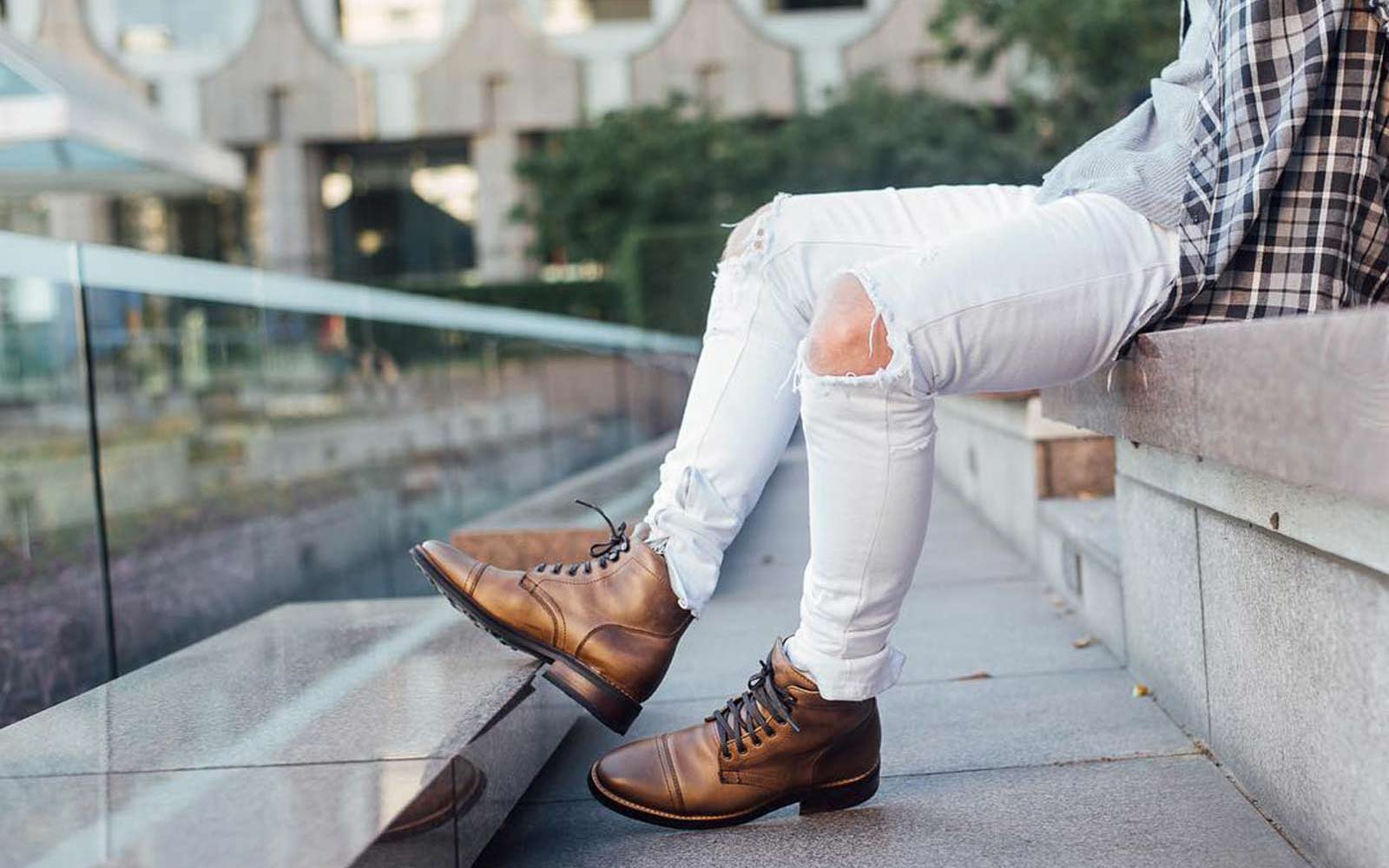White jeans and boots