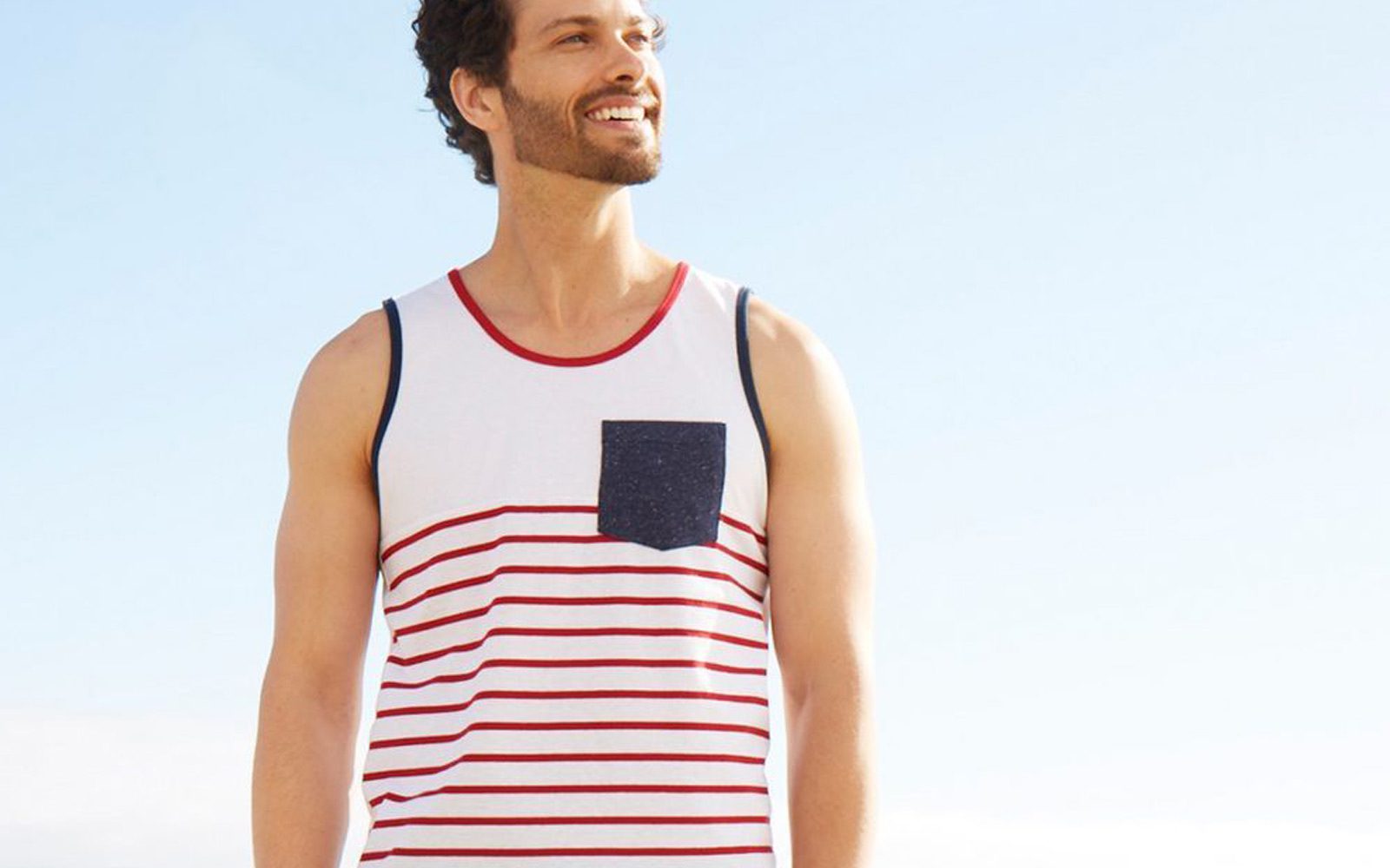 Man in striped 4th of July tank top