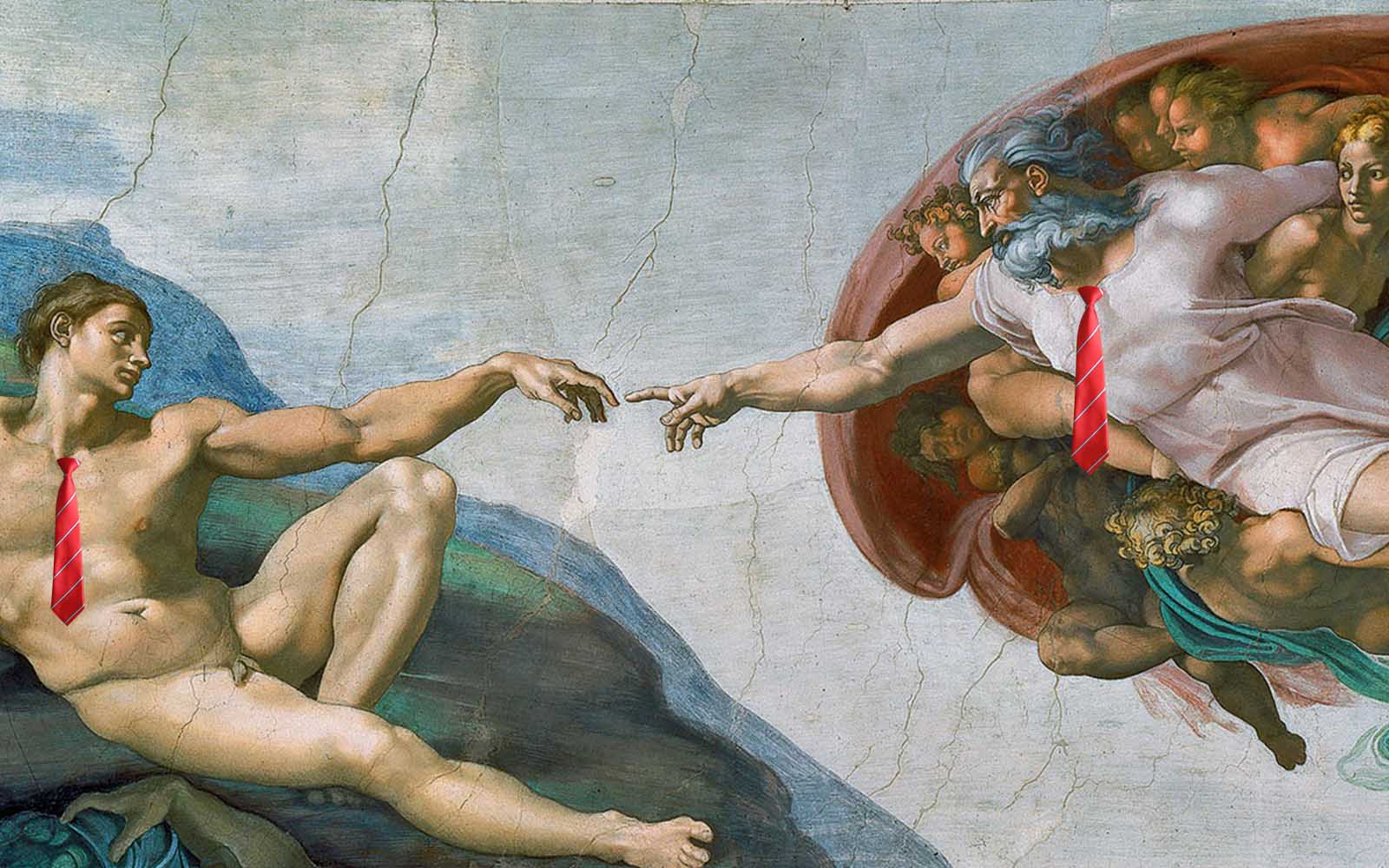 Michelangelo's The Creation of Adam painting with ties