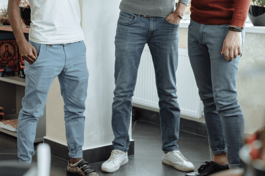 Three guys with different inseam size plants