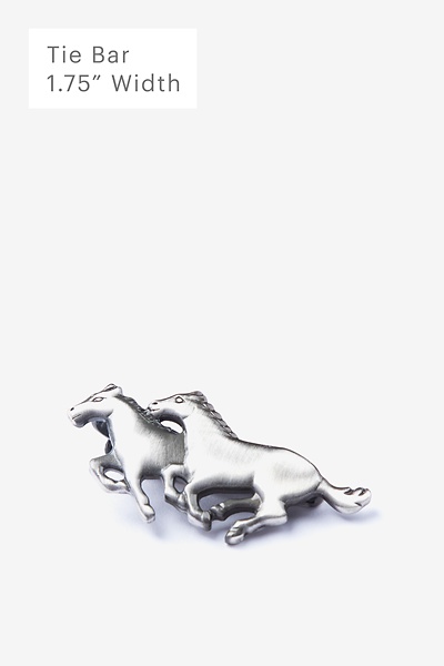 Antiqued Silver Metal Wild Horses Tie Bar