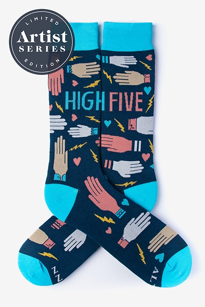 Aqua Carded Cotton Alynn® X Lisa Congdon High Five Medium-Large Sock