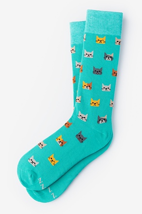 _Not Kitten Around Aqua Medium-Large Sock_