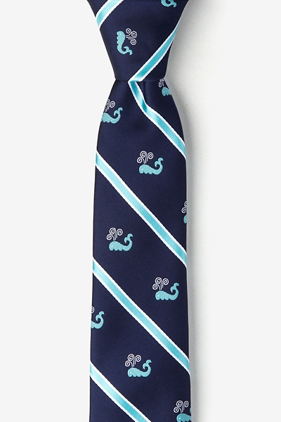 Aqua Microfiber Whales Skinny Tie