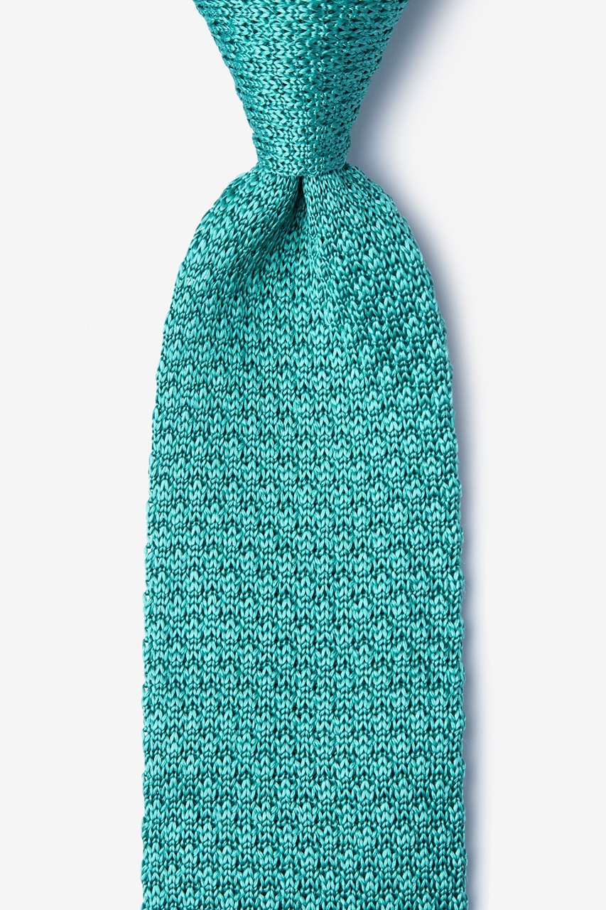 Textured Solid Aqua Knit Tie Photo (0)