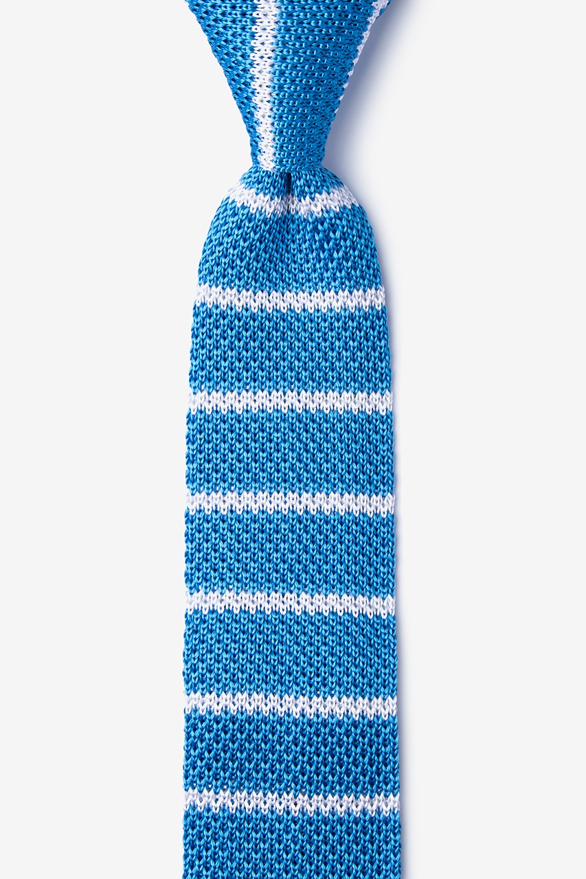 Briton Stripe Azure Blue Knit Skinny Tie Photo (0)