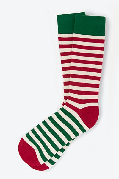 Beige Carded Cotton Elf Stripe Medium-Large Sock
