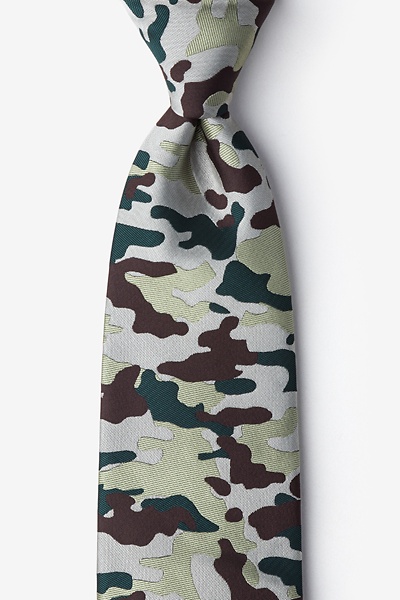 Beige Microfiber Woodland Camo Tie