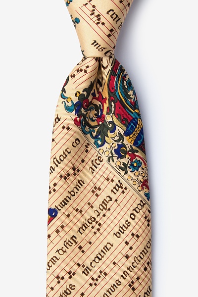 Beige Silk Illuminated Music Score Tie