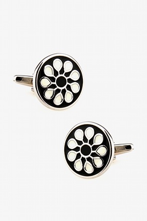 _Ornamental Round Cluster Black And White Cufflinks_