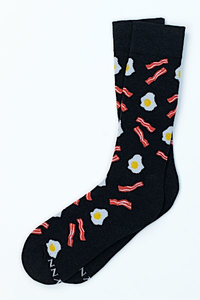 Black Carded Cotton Bacon & Eggs Medium-Large Sock