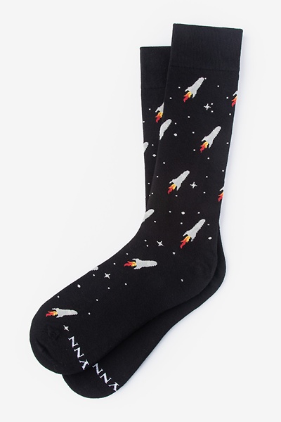Black Carded Cotton Blast Off Medium-Large Sock