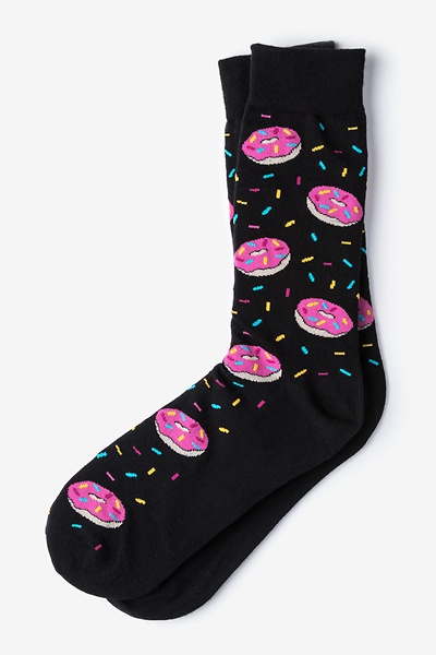 Black Carded Cotton Donut Heaven Medium-Large Sock