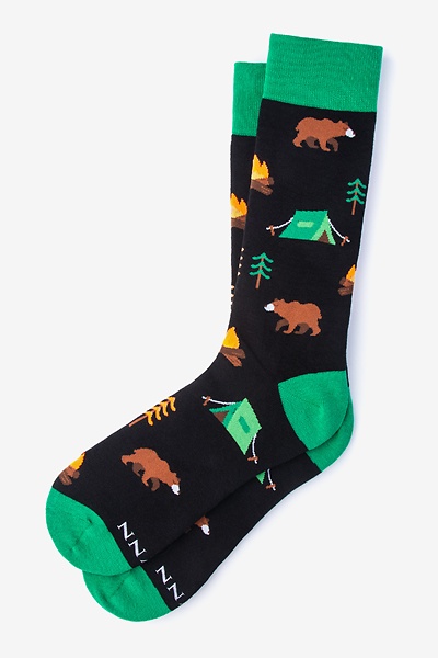 Black Carded Cotton Gone Campin' Medium-Large Sock