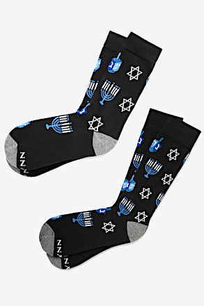 _Happy Hannukah Black His & Hers Socks_