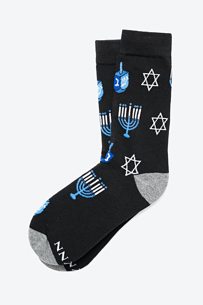 Black Carded Cotton Happy Hanukkah Women's Sock | Ties.com
