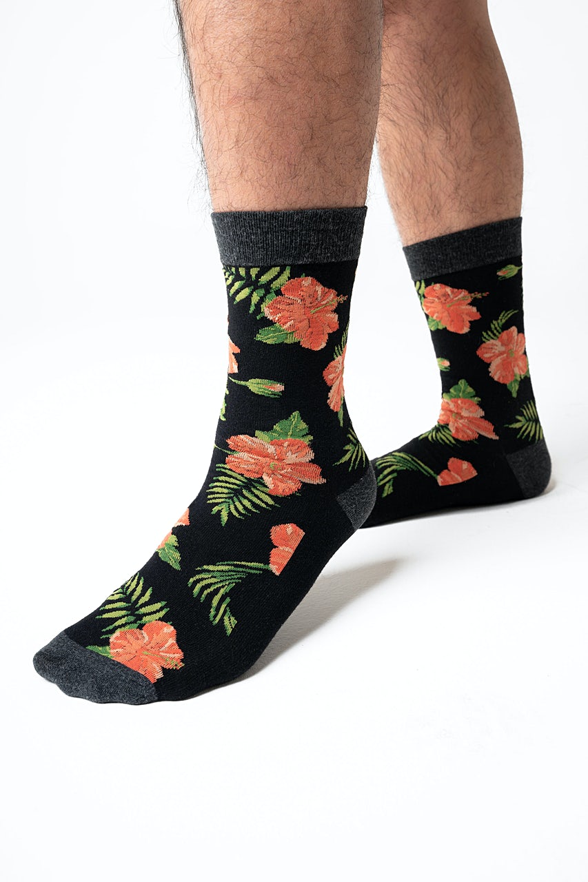 Black Carded Cotton Hibiscus Floral