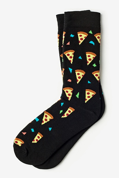 Black Carded Cotton Pizza Party Medium-Large Sock