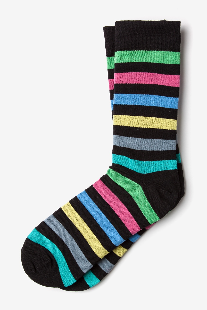 Black Carded Cotton Pomona Stripe Sock
