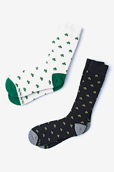 Black Carded Cotton Shamrock His & Hers Socks | Ties.com