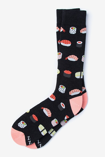 Black Carded Cotton Sushi Addict Medium-Large Sock
