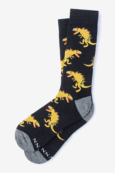 Black Carded Cotton Tacosaurus Rex Medium-Large Sock