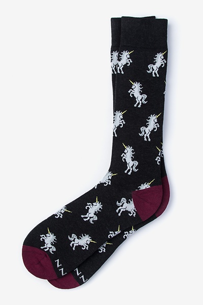 Black Carded Cotton Unicorns are Magic Medium-Large Sock