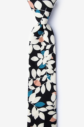 Tie Neck tie Slim White with Blue & Olive Floral Quality Cotton T6113 
