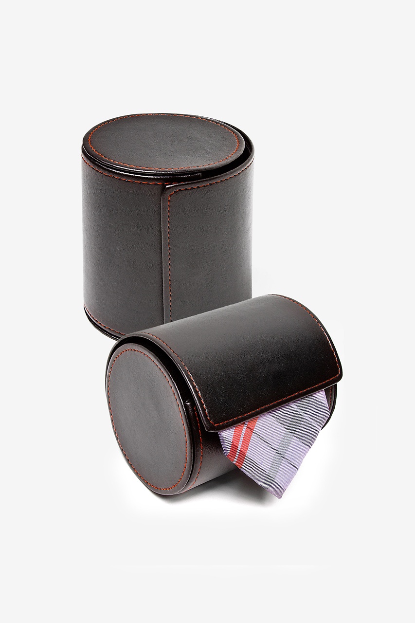 LEATHERETTE GIFT ROLL BLACK TIE CASE