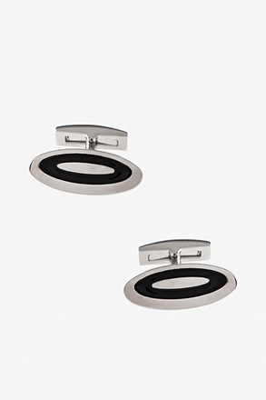 Lengthened Oval Black Cufflinks