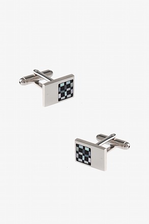 Rectangular Half Checkered Black Cufflinks