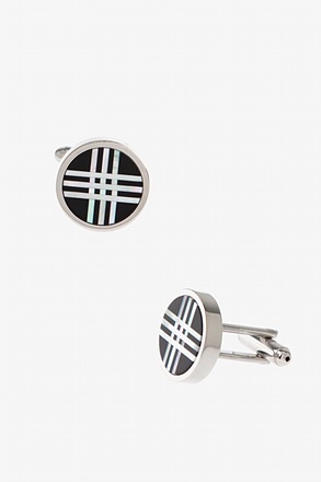 Round Frosted Stripes Black Cufflinks