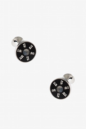 Round Glittery Bead Black Cufflinks