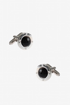 _Round Symbolic Pearl Black Cufflinks_