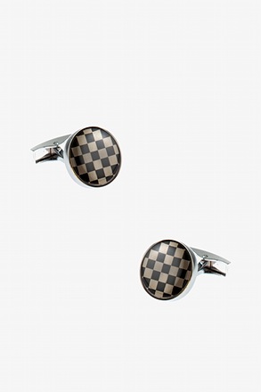 _Shiny Checkered Round Black Cufflinks_