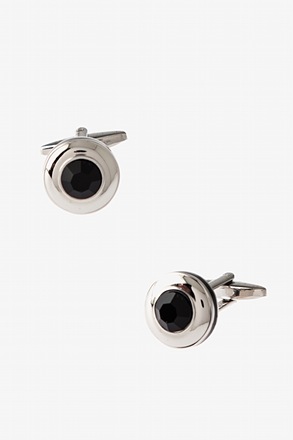 _Solid Round Gem Black Cufflinks_