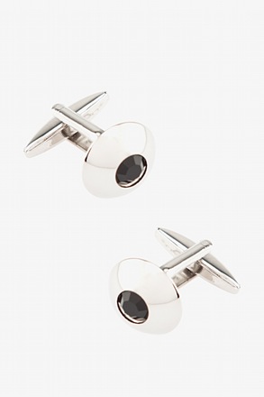 _Wide Embellished Dome Black Cufflinks_