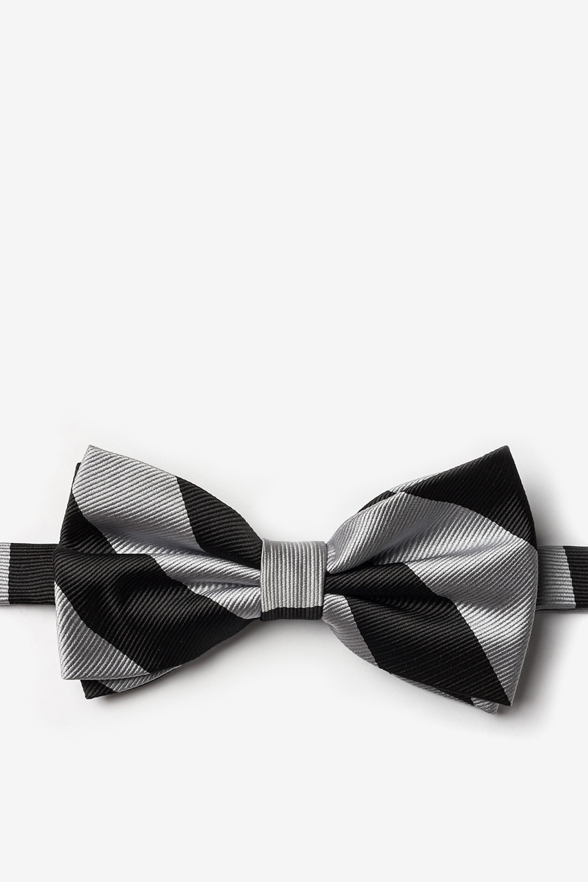 Black & Silver Stripe Pre-Tied Bow Tie Photo (0)