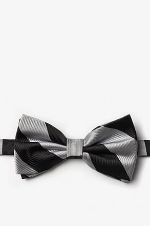 Black & Silver Stripe Pre-Tied Bow Tie